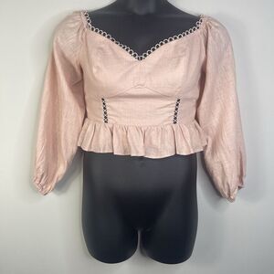 NWT Express Crop Milk Maid Top Blouse M Peach Cottagecore Coquette Feminine